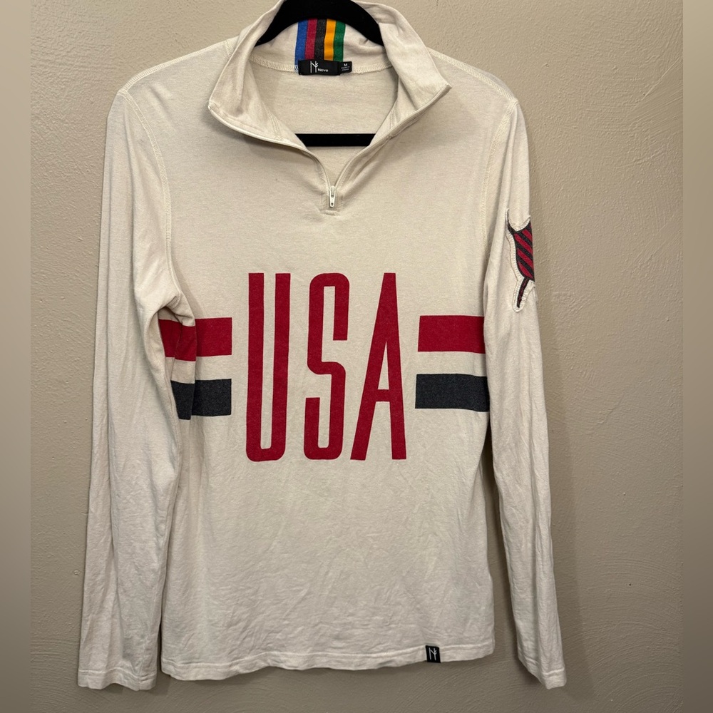 Neve Designs USA 2014 Silk Wool Cream Quarter-Zip Pullover Size Medium